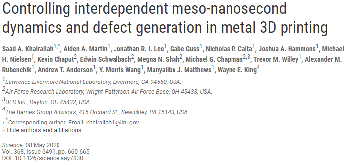 美國LLNL國家實驗室/空軍研究實驗室：3D打印常有缺陷生成？粉末動力學幫助解惑
