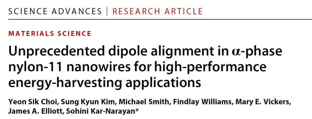 《Science》子刊：能量收集新突破！偶極子高度有序的α相尼龍-11納米線