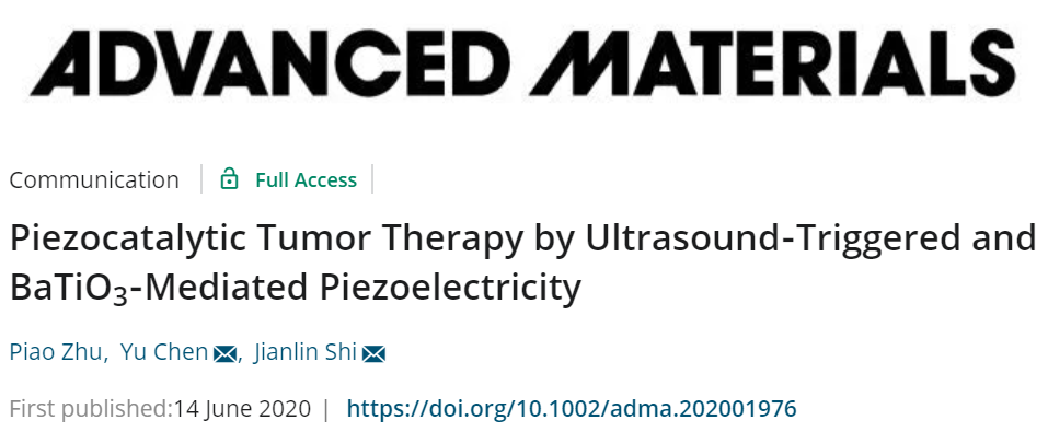 施劍林院士、陳雨研究員《先進材料》：超聲引發(fā)鈦酸鋇壓電性用于無創(chuàng)壓電催化腫瘤療法