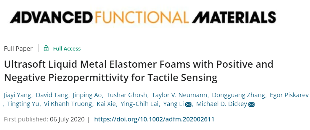 《AFM》：用于觸覺感知的超軟、具有正負壓介電效應(yīng)的液體金屬彈性體泡沫