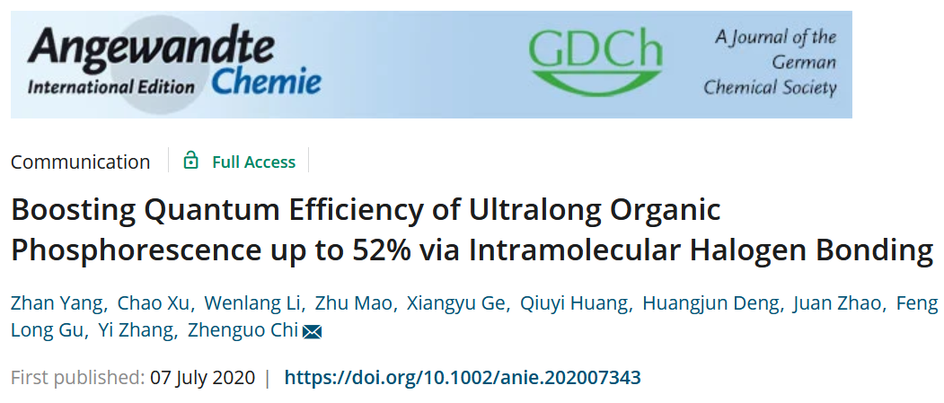 中山大學(xué)《Angew》：量子效率52%！超長(zhǎng)有機(jī)磷光材料量子效率再獲突破