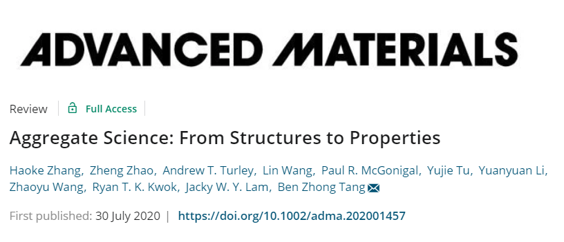 新高度！唐本忠院士團(tuán)隊(duì)《AM》綜述：提出超越分子科學(xué)的“聚集態(tài)科學(xué)”
