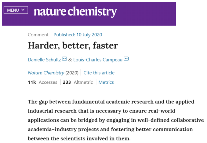 《Nature Chemistry》喊話：呼吁學(xué)術(shù)界與工業(yè)界加強(qiáng)合作