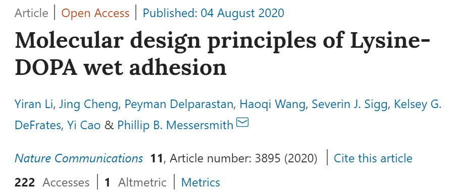 《自然·通訊》：追尋本質(zhì)！探究Lys-DOPA濕粘合劑的分子設(shè)計原理