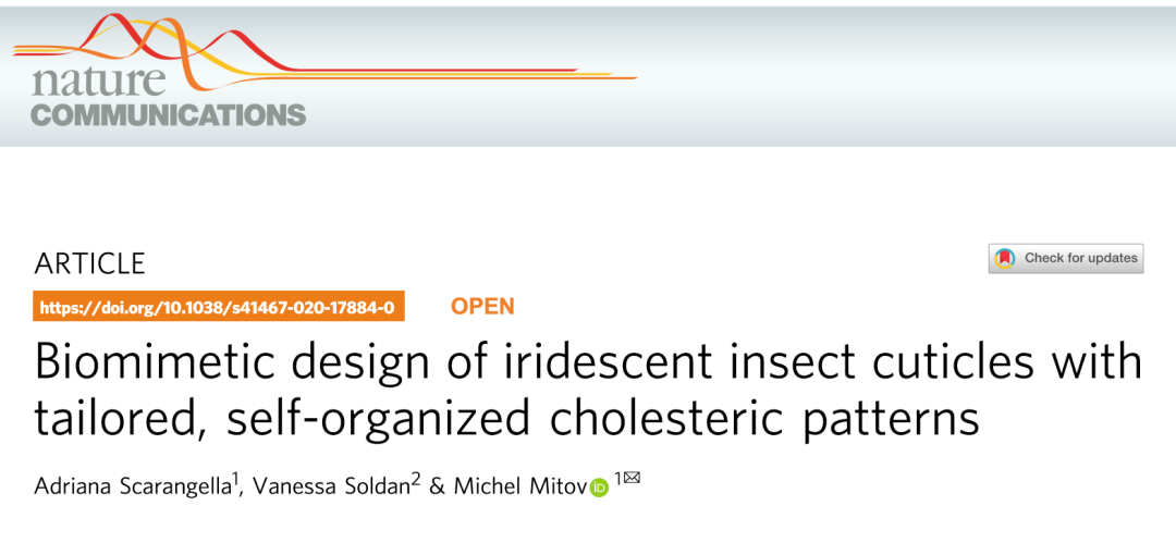 《Nature》子刊：仿昆蟲表皮的膽甾型圖案設(shè)計(jì)用于密碼學(xué)標(biāo)簽！