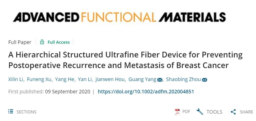 西南交大《AFM》：預(yù)防乳腺癌術(shù)后復(fù)發(fā)和轉(zhuǎn)移的分級結(jié)構(gòu)超細(xì)纖維裝置