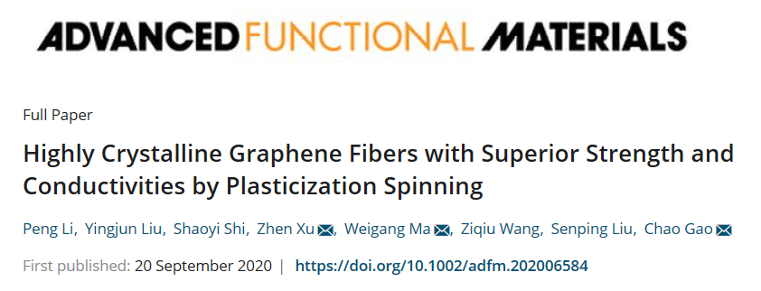浙大高超、許震團隊《AFM》：插層增塑紡絲法在高結(jié)晶度石墨烯纖維制備方面取得新進展！