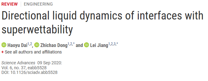 江雷院士、董智超《Sci.Adv》綜述：超潤濕性界面的定向液體動(dòng)力學(xué)