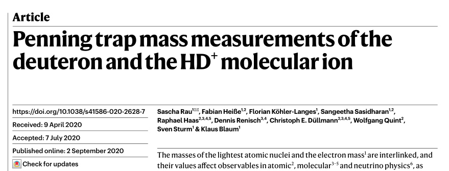 重磅！4篇Nature/Science齊發(fā)：世界上最精確的氘核質(zhì)量出來了！我們離中微子質(zhì)量還遠(yuǎn)嗎？